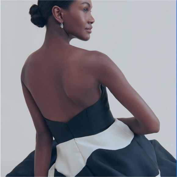 Anthropologie Hutch Strapless Satin Colorblock Gown in Black White - Picture 2 of 15